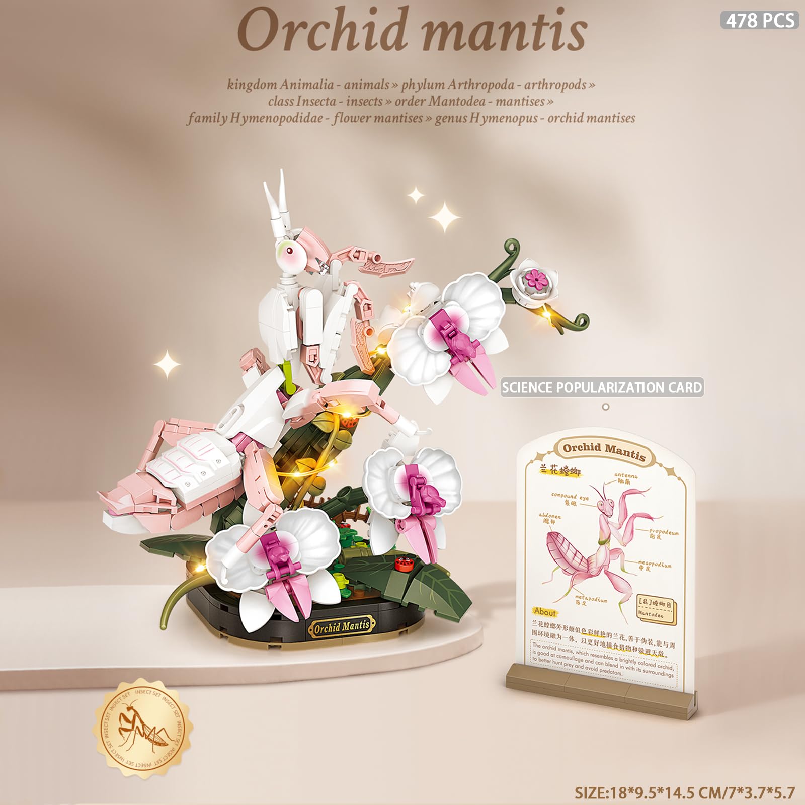 MEIEST Insect Flower Building Blocks Set,Colorful Construction Building Bricks Toy with a Science Popularization Card,Creative Home Decoration (Orchid Mantis) - Image 2