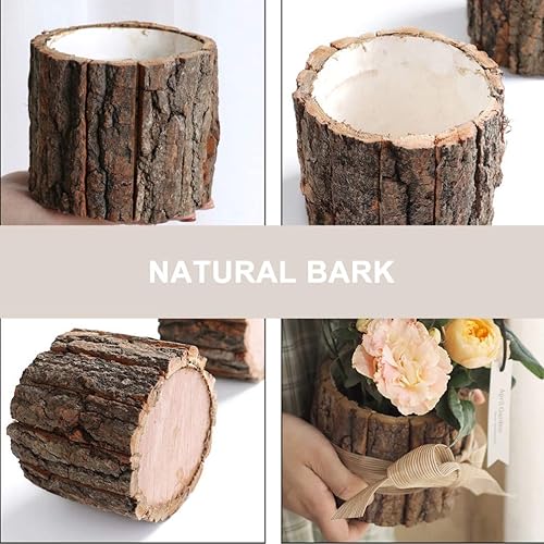 Miniatura 6 de Hemoton Macetas rústicas para suculentas, macetas de cactus, árbol de madera, tronco, tocón, maceta, hierbas, cactus, bonsái, decoración para el