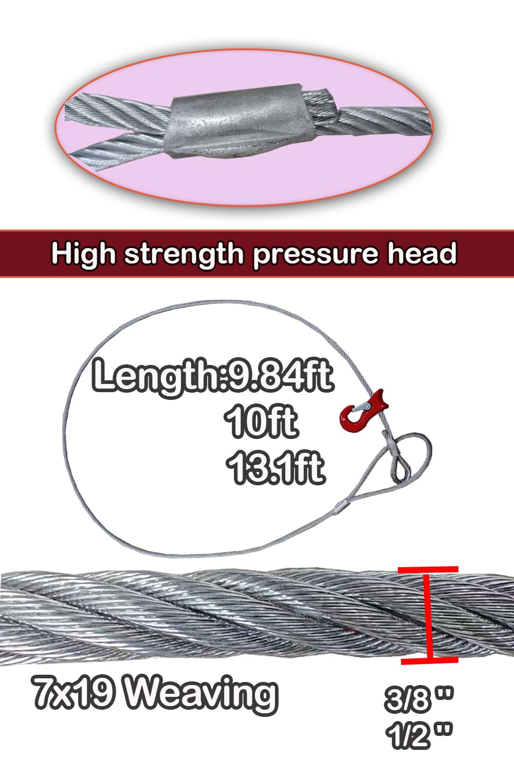 Heavy Duty Wire Rope Sling - 8000lbs Capacity -2 Heavy Duty Wire Rope Sling - 8000lbs Capacity -2