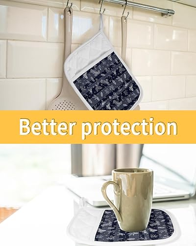 Miniatura 7 de Juego de 2 soportes para ollas de Navidad, antideslizantes y aislantes de calor, con bolsillo, guantes gruesos para horno, posavasos para hornear y