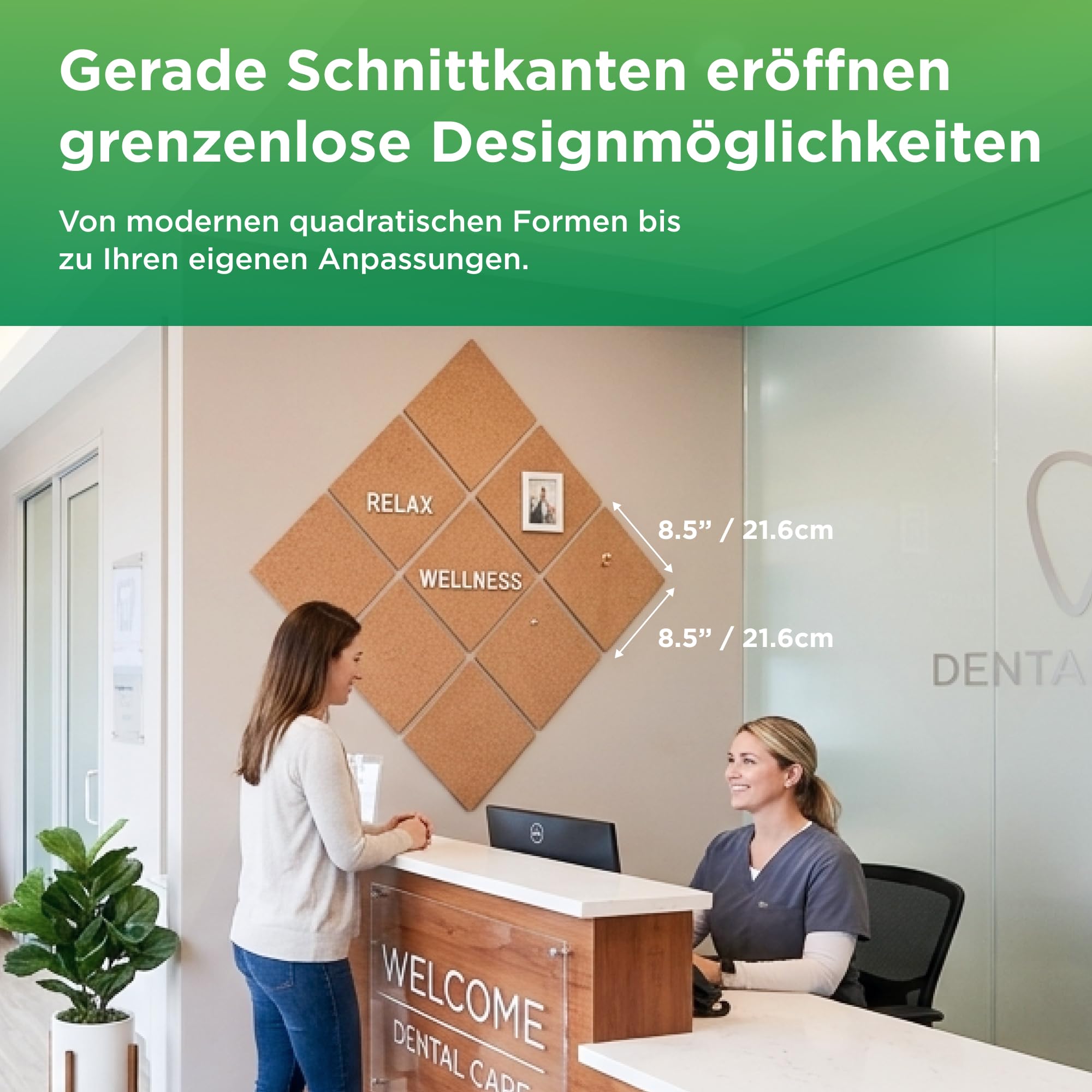 Go4Cork Quadratische Korkplatte 21,5 x 21,5 cm - 4er-Pack | Doppelseitige Premium Öko Korkfliesen | Vielseitig einsetzbar für Basteln, Zuhause, Ordnung im Büro | Rutschfest & leicht verwendbar