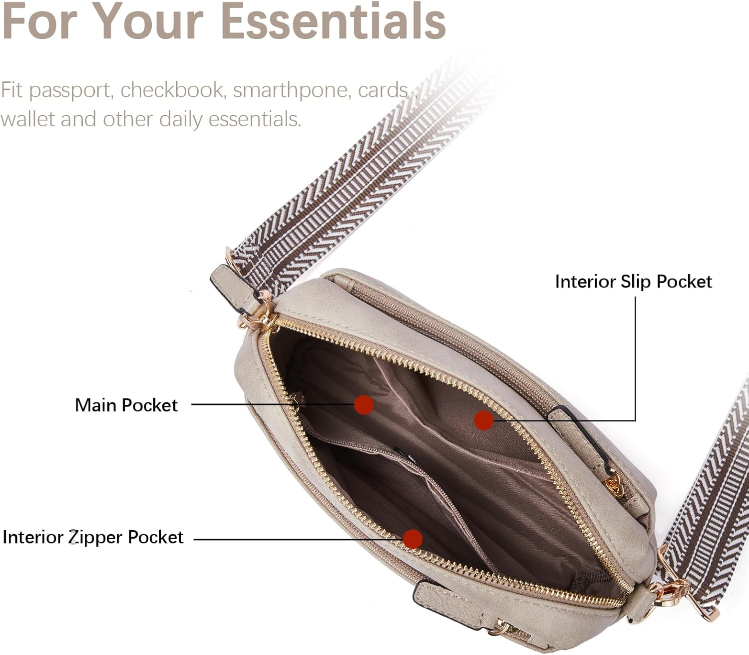 BOSTANTEN Small Crossbody Purse for Women Triple Zip Cell Phone Leather Handbag with Colored Shoulder Strap - Image 5