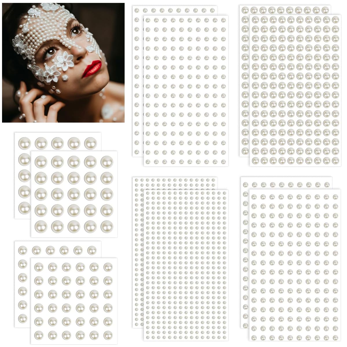 Venzina® 1980pcs Pearls Stickers Jewel Sticker for Makeup, Pearl Hair Stickers for Hair Decoration, Self-Adhesive Faux Pearls Gems for Face Eye Nail Makeup, DIY Art and Craft (Assorted Sizes)-image-24