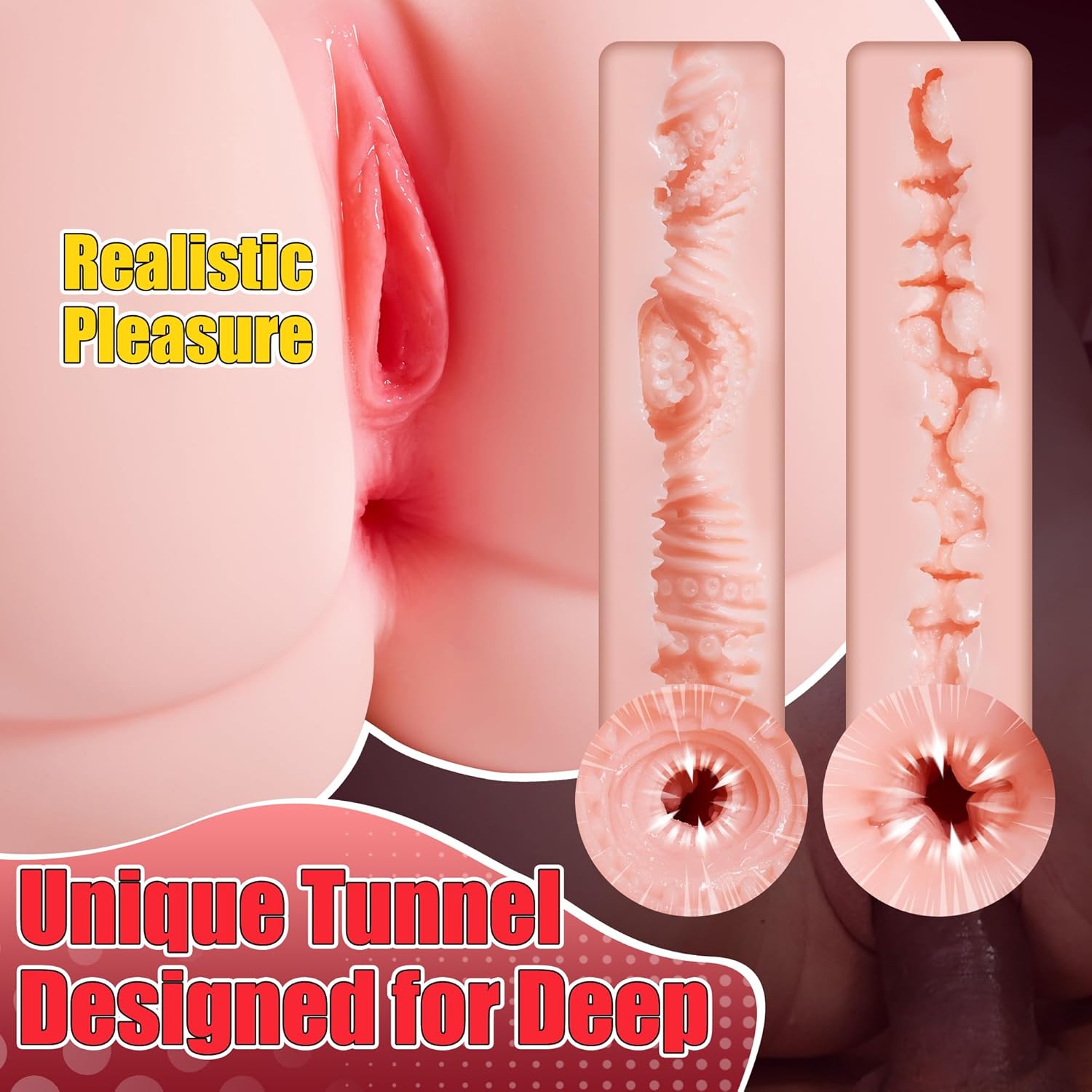 Male Masturbator Torso Sex Doll for Men – Pocket Pussy with Realistic Skin Texture, 2 Tight Holes (Vagina & Anal), Big Bouncy Butt & Stretchy Labia, 6.6LB Adult Sex Toy for Male Masturbation