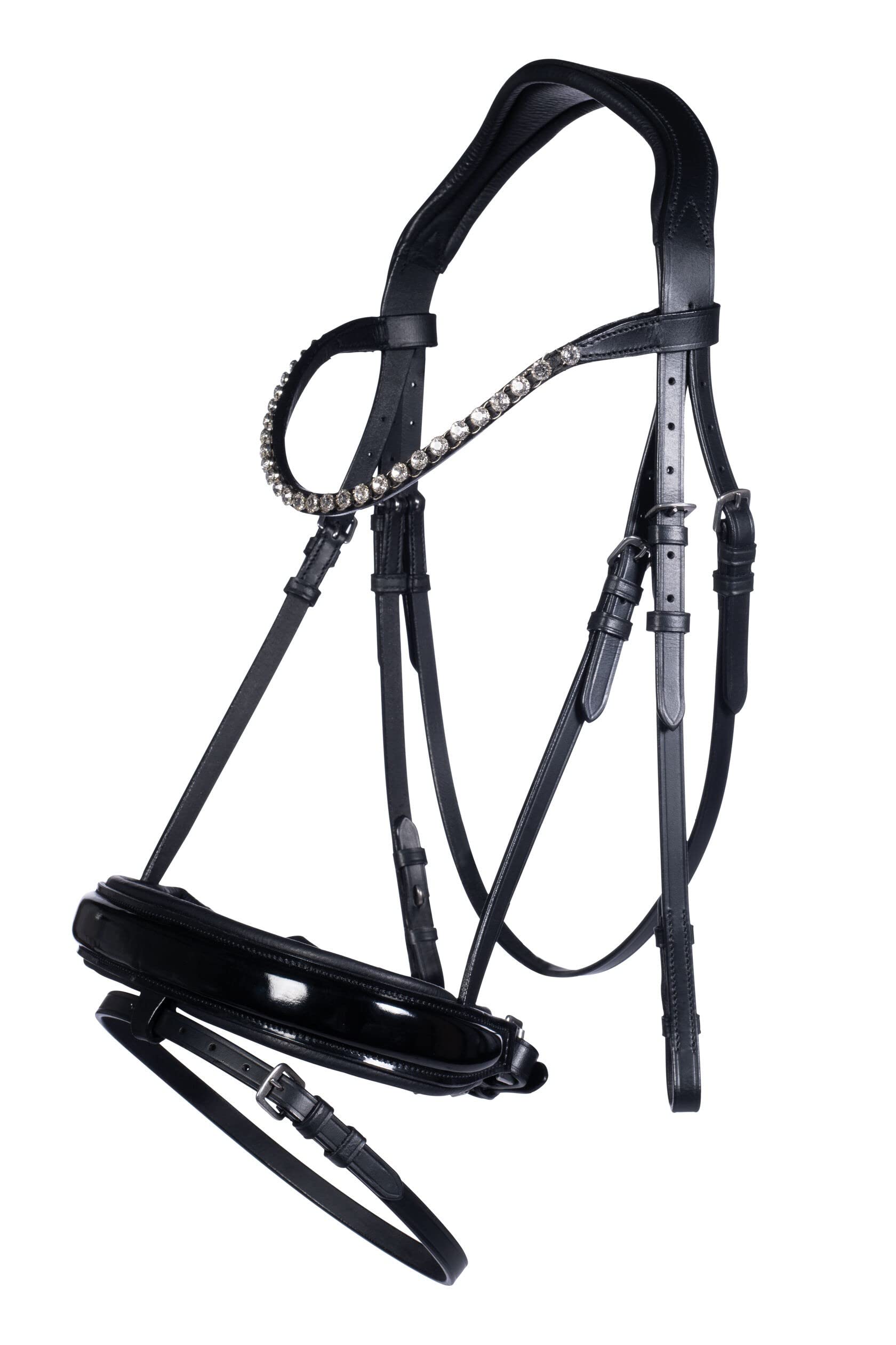 HKM Trense -Fleur- | Englisch kombiniertes Reithalfter | weich abgepolstertes Qualitätsleder, Strassstirnriemen, inkl. Zügel | Farbe schwarz | Größe Pony, Vollblut, Warmblut