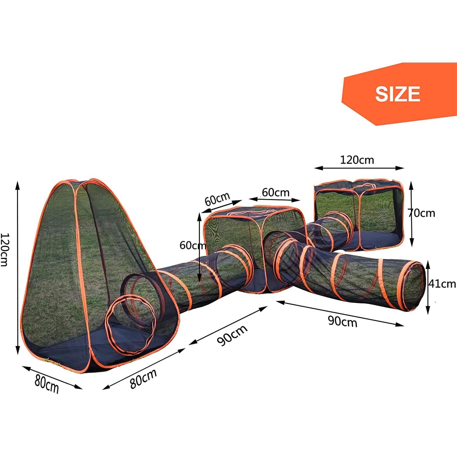 Recinzione per gatti da esterno, tenda portatile 6 in 1 per gatti e box a tunnel per interni ed esterni, ideale per gatti, conigli, furetti e piccoli animali, facile da installare, design espandibile