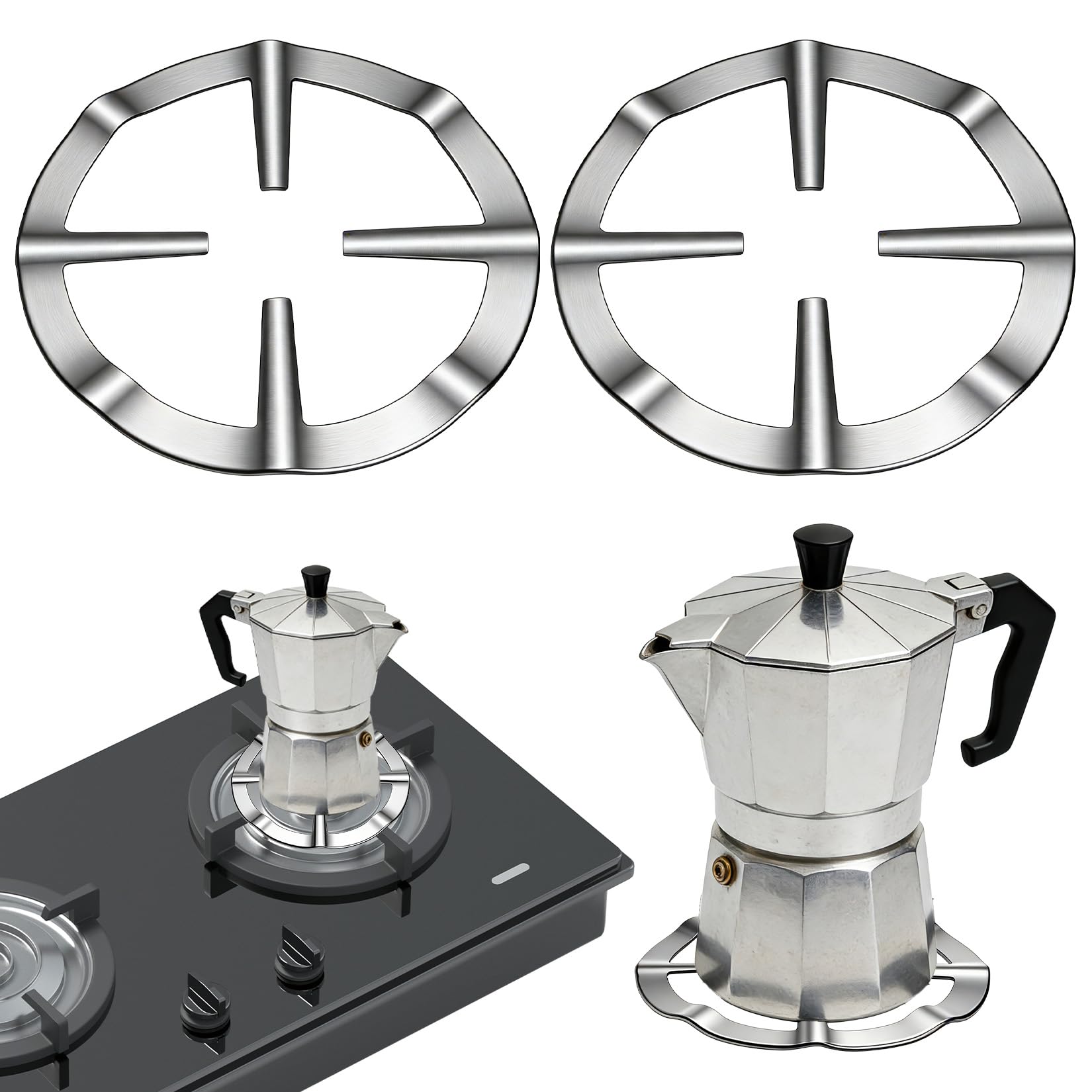 Thirtyseven Silver Mocha Pots Cast Iron Trivet Cast Iron Pot Gas Ring Reducer For Moka Pot Coffee Pot Trivets Coffee Pots Stove Top Cast Iron Trivets Trivet Ring Reducer For Gas Hob Pan Support Iron Gas Stove Stand Hob