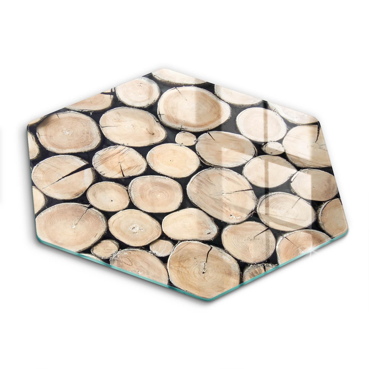 Plaque induction protection 40cm Wallfluent forme hectagonale en verre motif troncs d'arbre