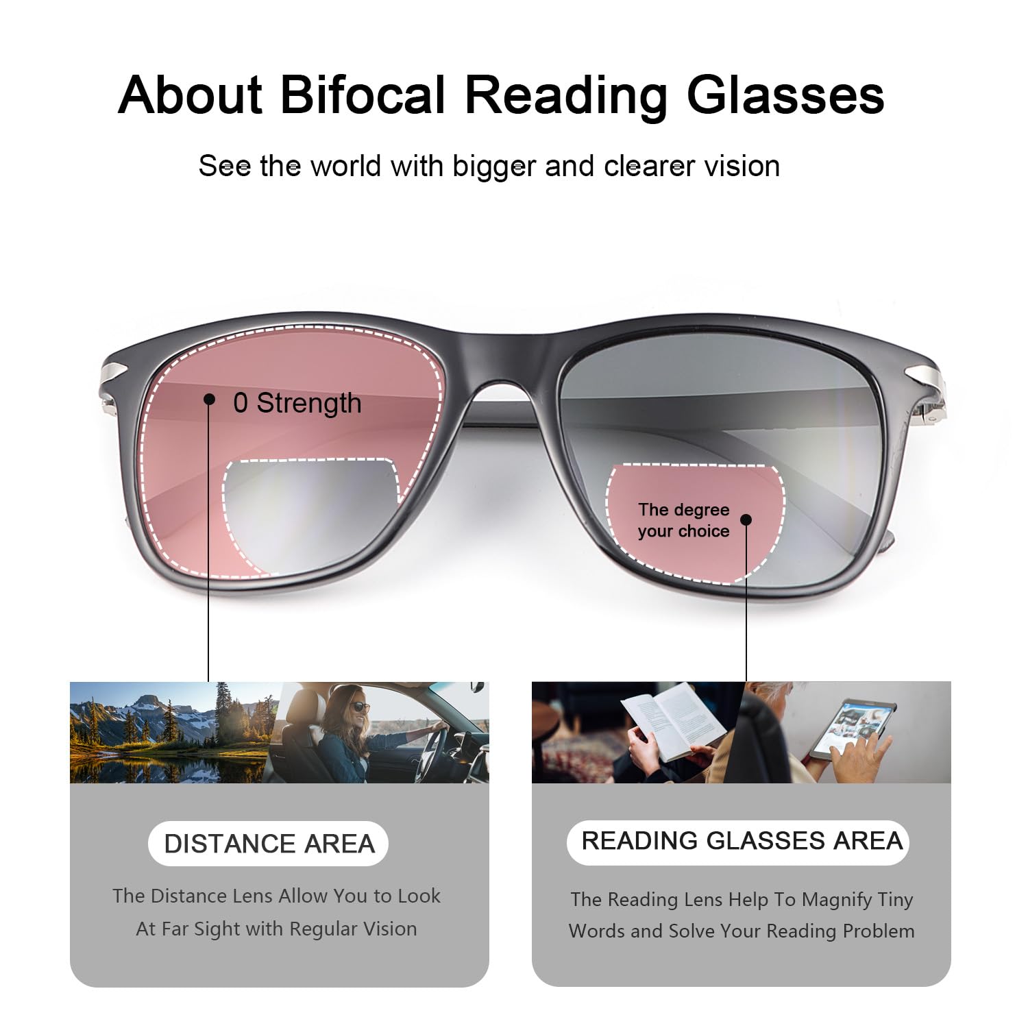 LJIMI Polarized Bifocal Reading Sunglasses for Men Women Blue Light Blocking Glasses Black Lens UV Protection Outdoor Sun Readers Lightweight Driving Eyeglasses Tinted Shades Anti Glare Eyewear 2.0 - Image 3