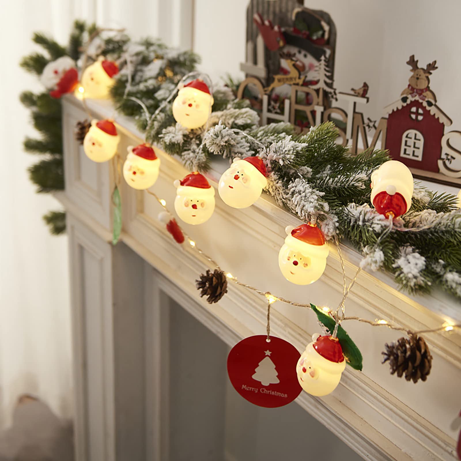 Stringa di luci Natalizie, luci Stringa Impermeabili per Decorazioni Natalizie Festa sull'albero, luci Stringa di Babbo Natale, Lucine Bianche Calde a 20 LED (Batteria)