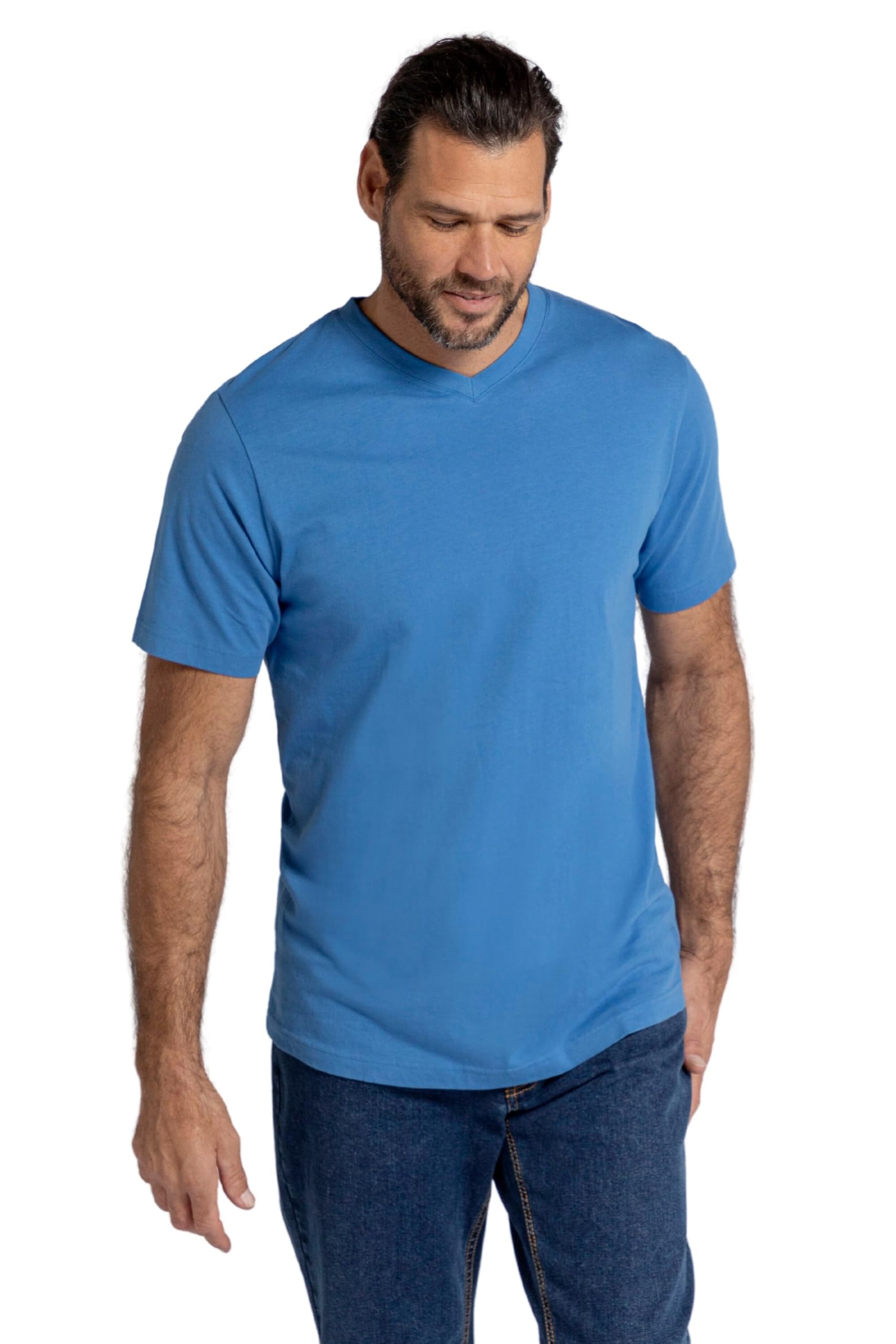 JP 1880 Men's V T-Shirt, Light Azure Blue, L