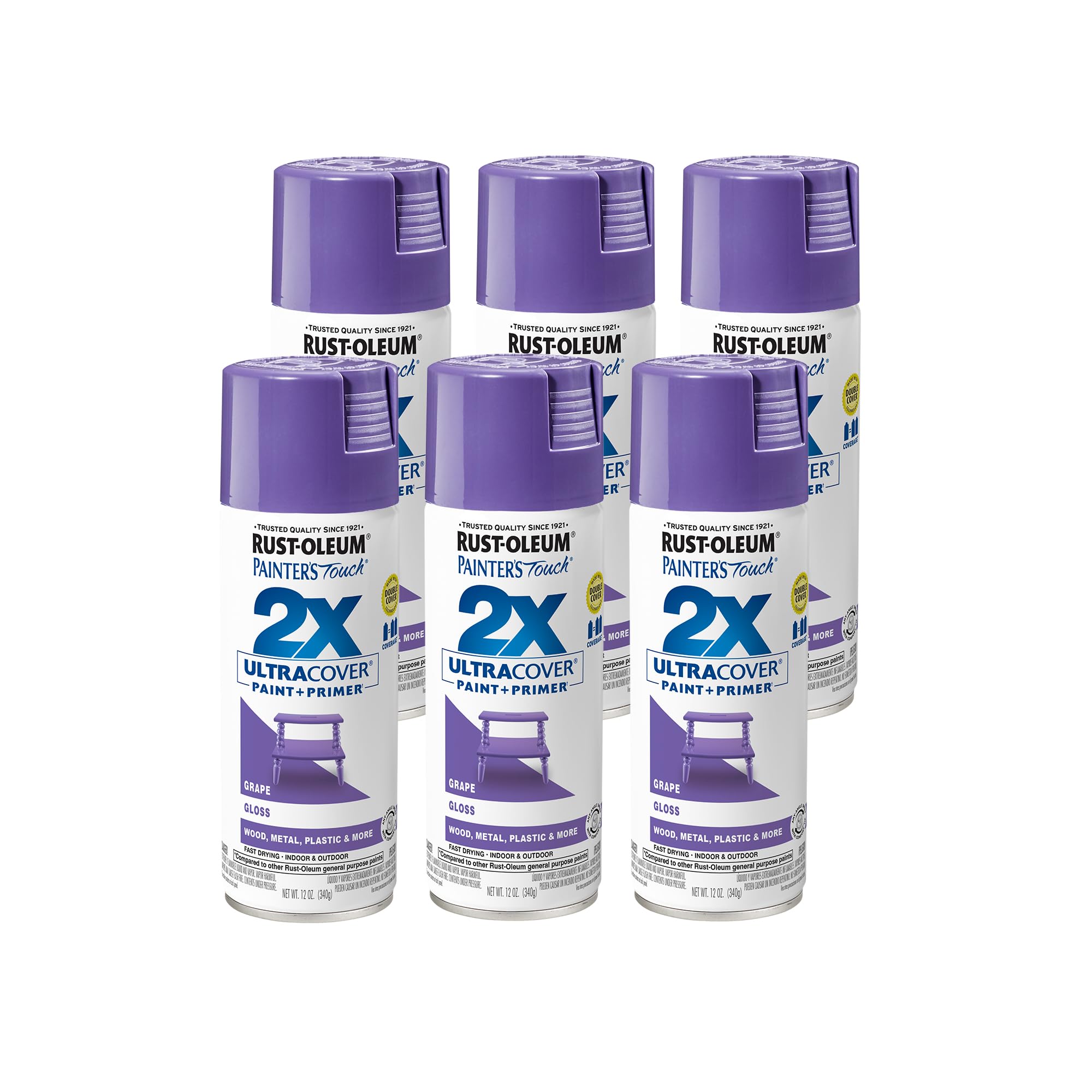 Rust-Oleum 334033-6PK Painter's Touch 2X Ultra Cover Spray Paint, 12 oz, Gloss Grape, 6 Pack