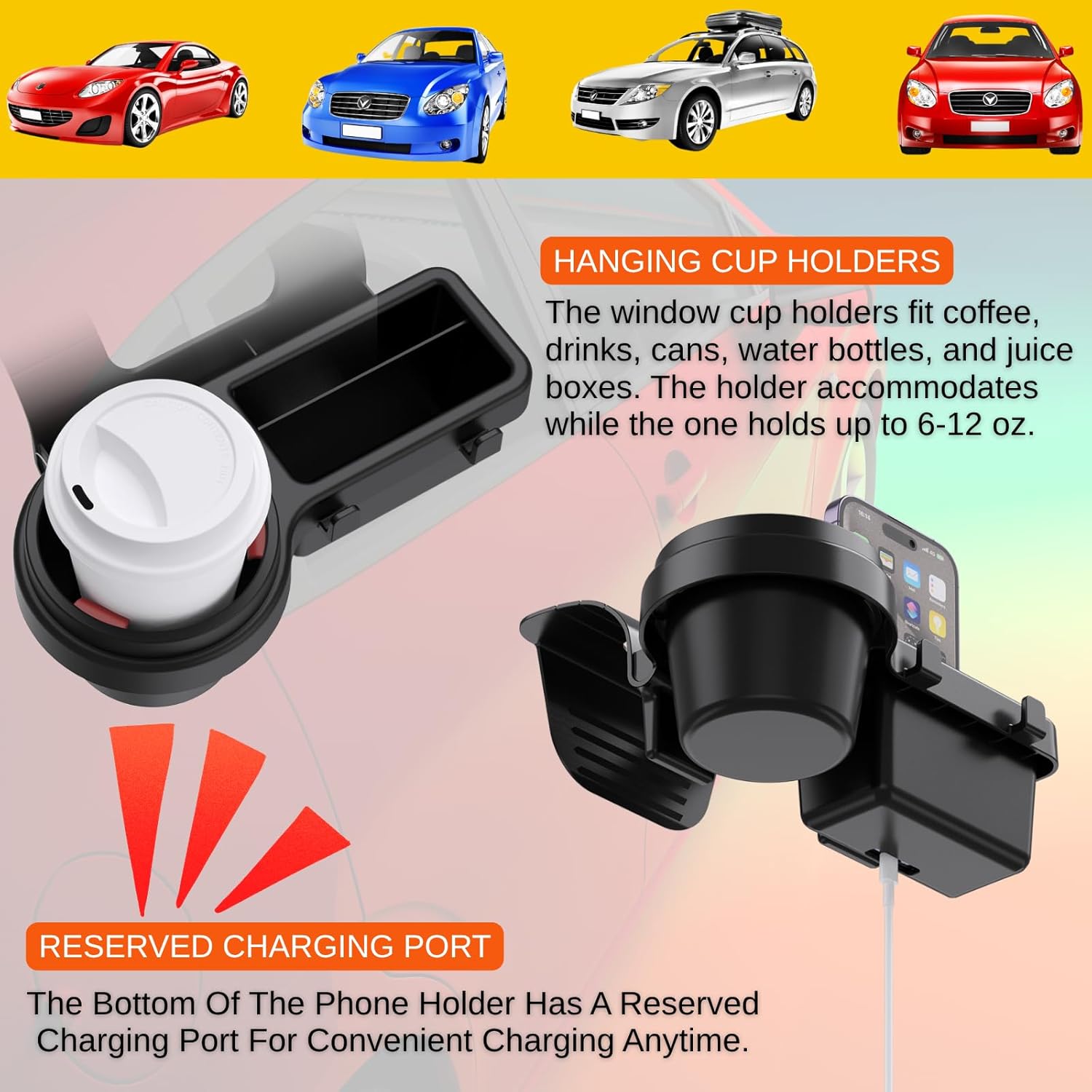 Extra Hanging Car Door Window Drink Coffee Cup Holder with Storage Organizer Tray | Coin Holder Change Organizer Fits Most Vehicles, Trucks Interior Car Gadgets Accessories
