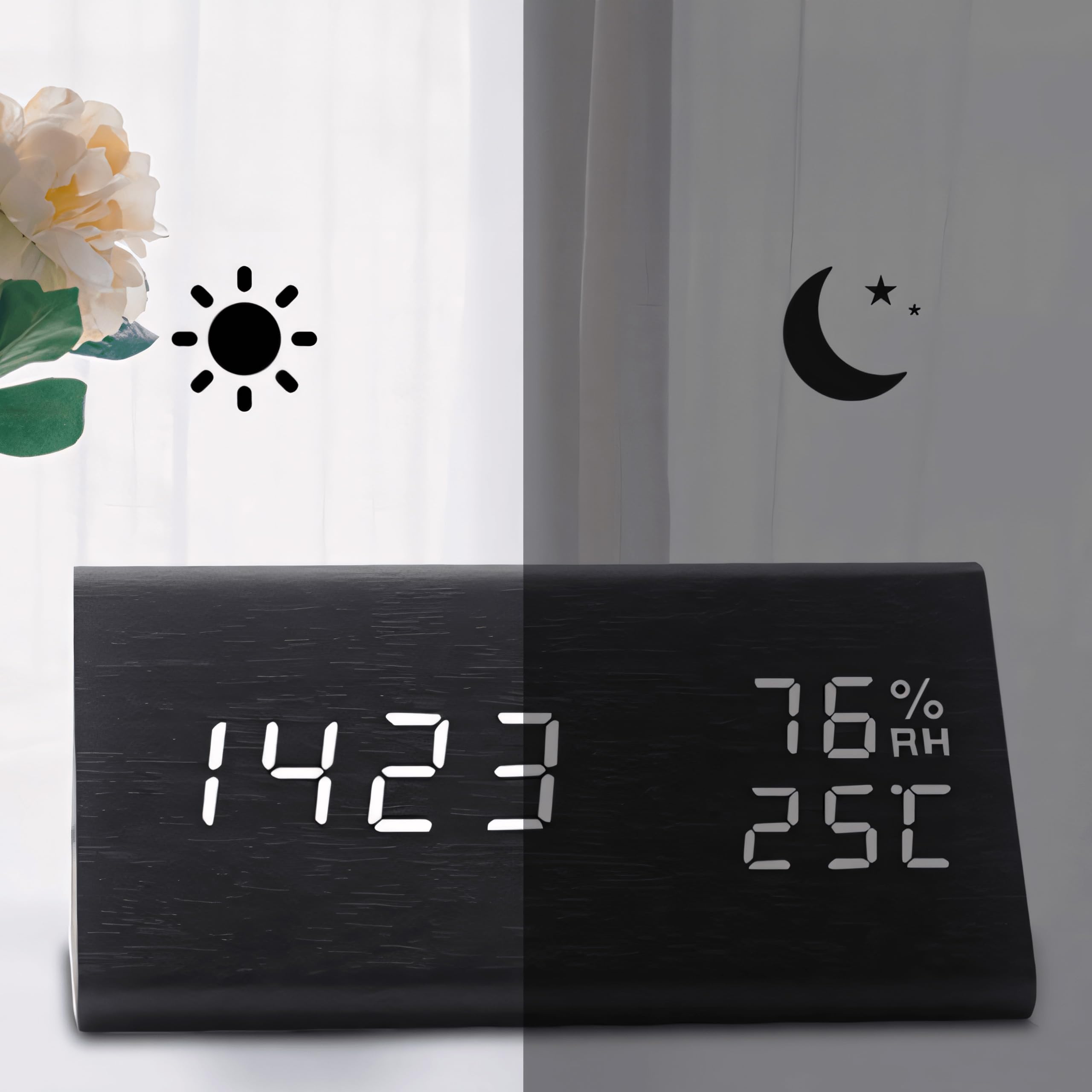 Retoo Draagbare digitale wekker met temperatuurweergave en groot led-display, voor kinderen en volwassenen, smart tafelklok met lcd-display en werkt op batterijen, voor slaapkamer