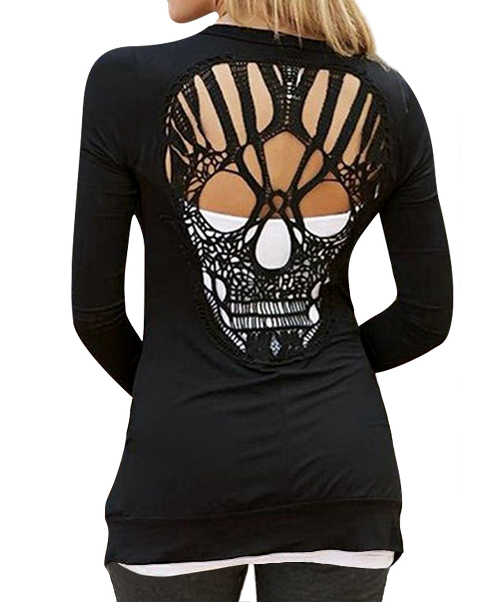 Women Cardigan Tops Long Sleeve Open Front Back Cutout Shirts Sexy Gothic Cardigan