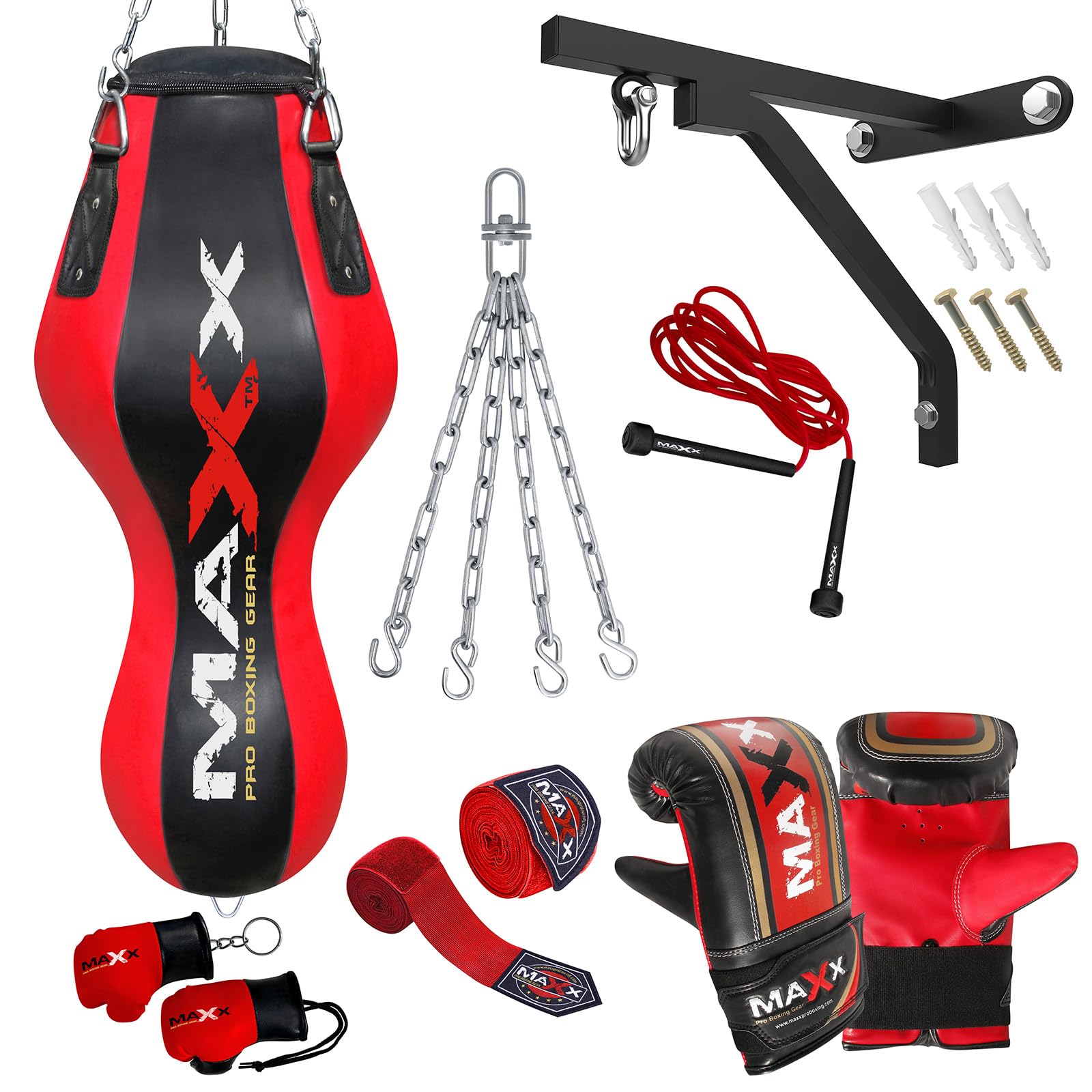 Maxx Black/Red Heavy Duty Punch Bags - Uppercut, Triple, Angle, Wrecking & More (Angle Bag, BAG +10PCS SET BRACKET)