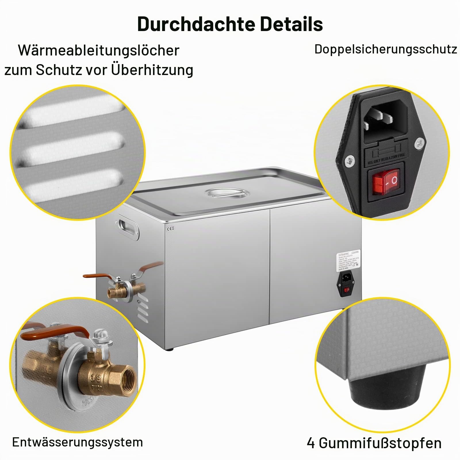 Ultraschallreiniger Reiniger ultraschallgerät Ultraschallreinigungsgerät Ultrasonic Cleaner mit Heizung Digital Timer for Glasses Jewellery False Teeth Coins