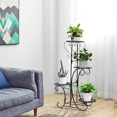 Miniatura 5 de Estante de metal de 4 niveles para flores, estantes de exhibición para interiores y exteriores, para jardín, balcones, pasillos, cocinas, baños,