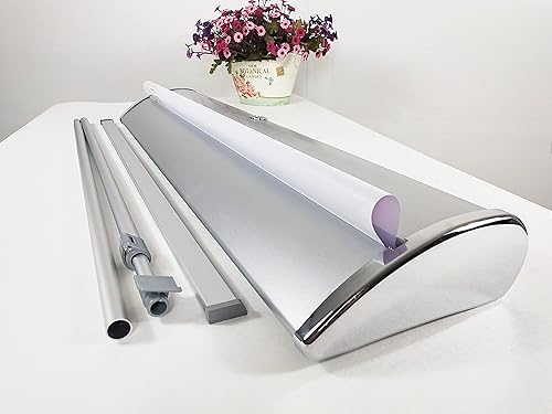 Signs Soporte retráctil de alta calidad para pancartas enrollable para ferias comerciales, color plateado 33 x 65-90 y funda de transporte rígida