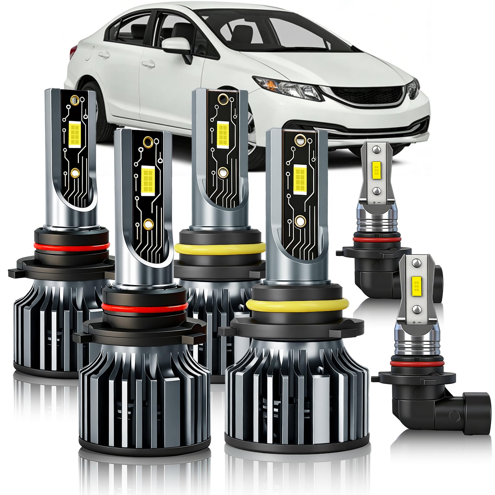 Photo 1 of Norveyu Fit For Honda Civic (2006-2015) Light Bulbs, Hi & Lo Beam Bulbs+ Fog Lights Bulbs Kit, 1:1 Size, Plug-N-Play, 6 Bulbs