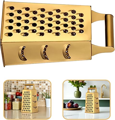 Miniatura 8 de UPKOCH Rallador de cuatro caras, caja de rallador de cocina de 4 lados, rallador Zester de acero inoxidable, rebanador de verduras, triturador de