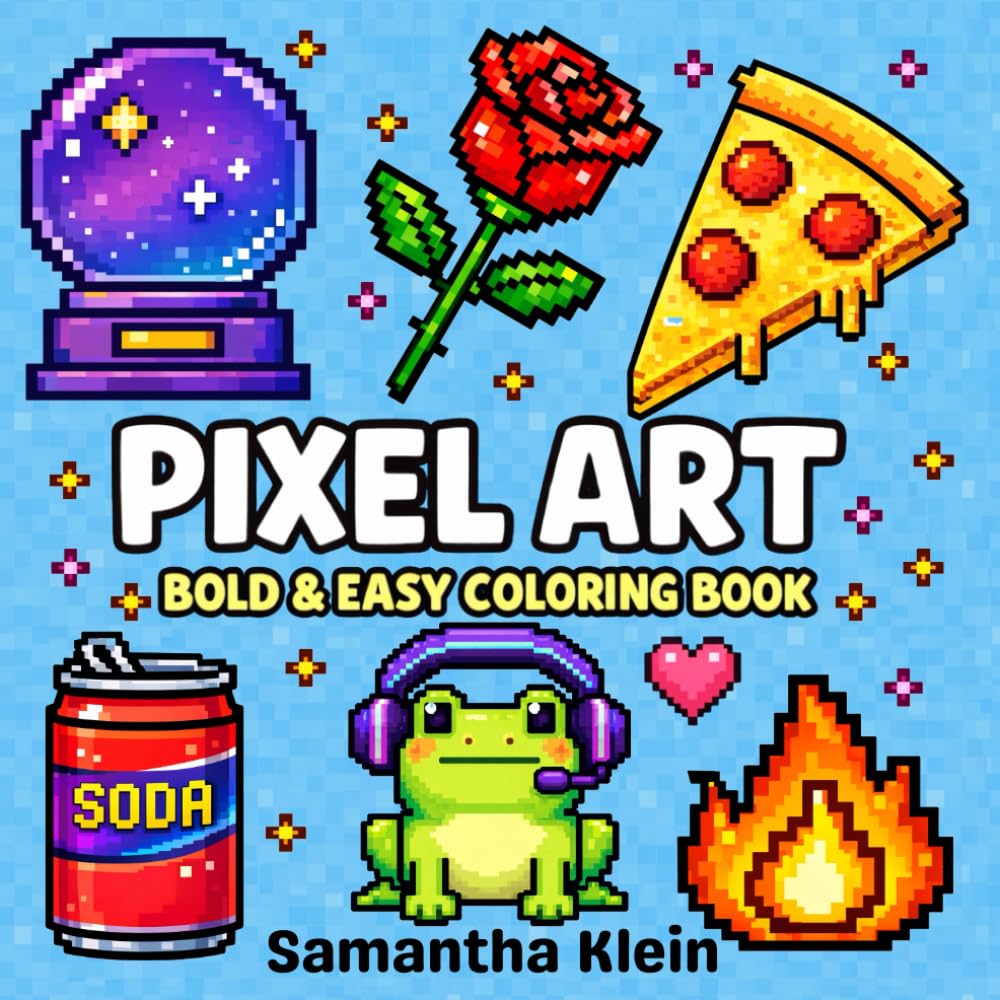 Pixel Art Bold & Easy Coloring Book for Kids and Adults: 40 Simple Retro Designs for Relaxation and Stress Relief