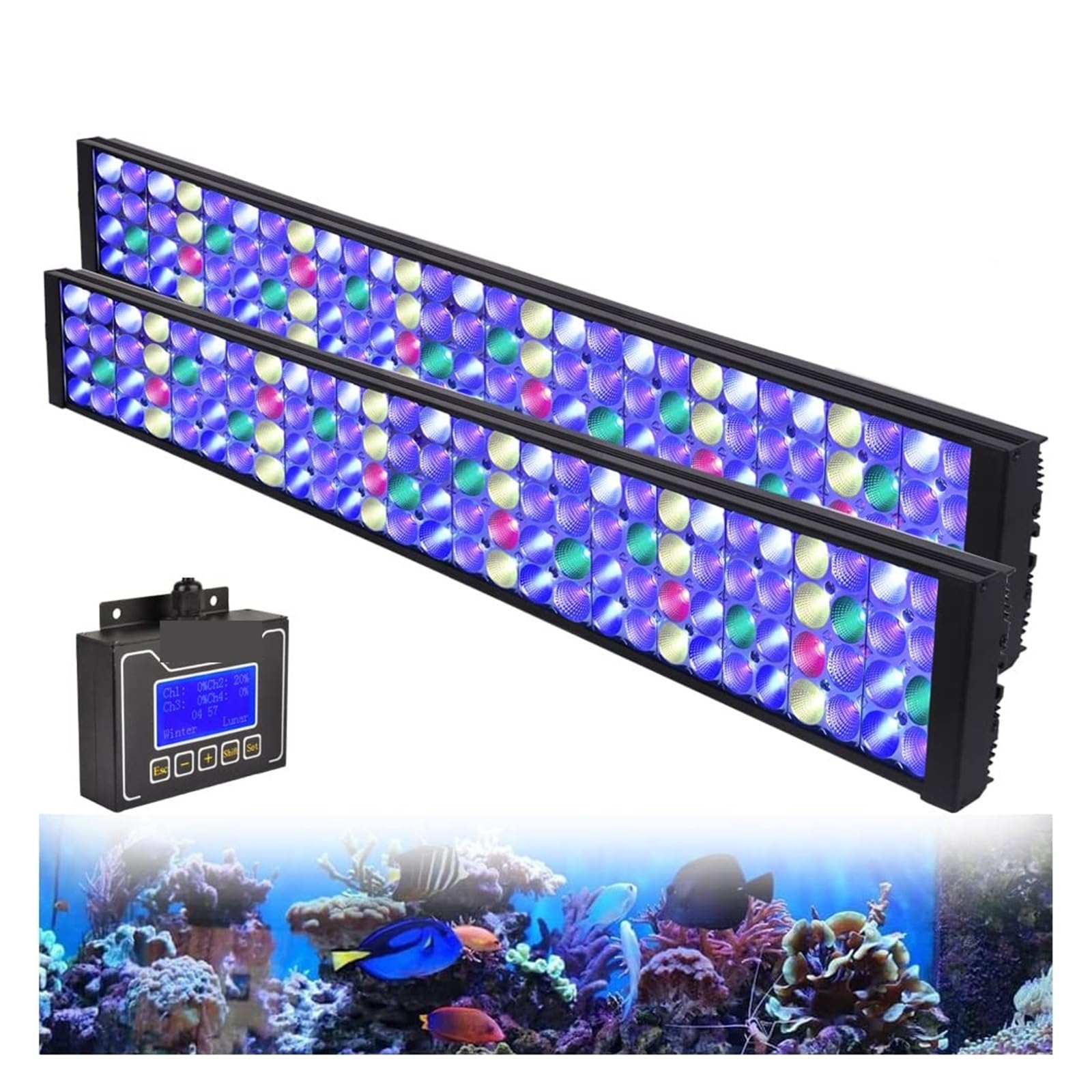Luz LED para acuario Luces de Coral for acuario, lámpara de acuario marino, luz de pesca Led de arrecife de Coral for lámpara de arrecife de pecera SPS/LPS de 60-240cm Disipación de calor rápida y dur