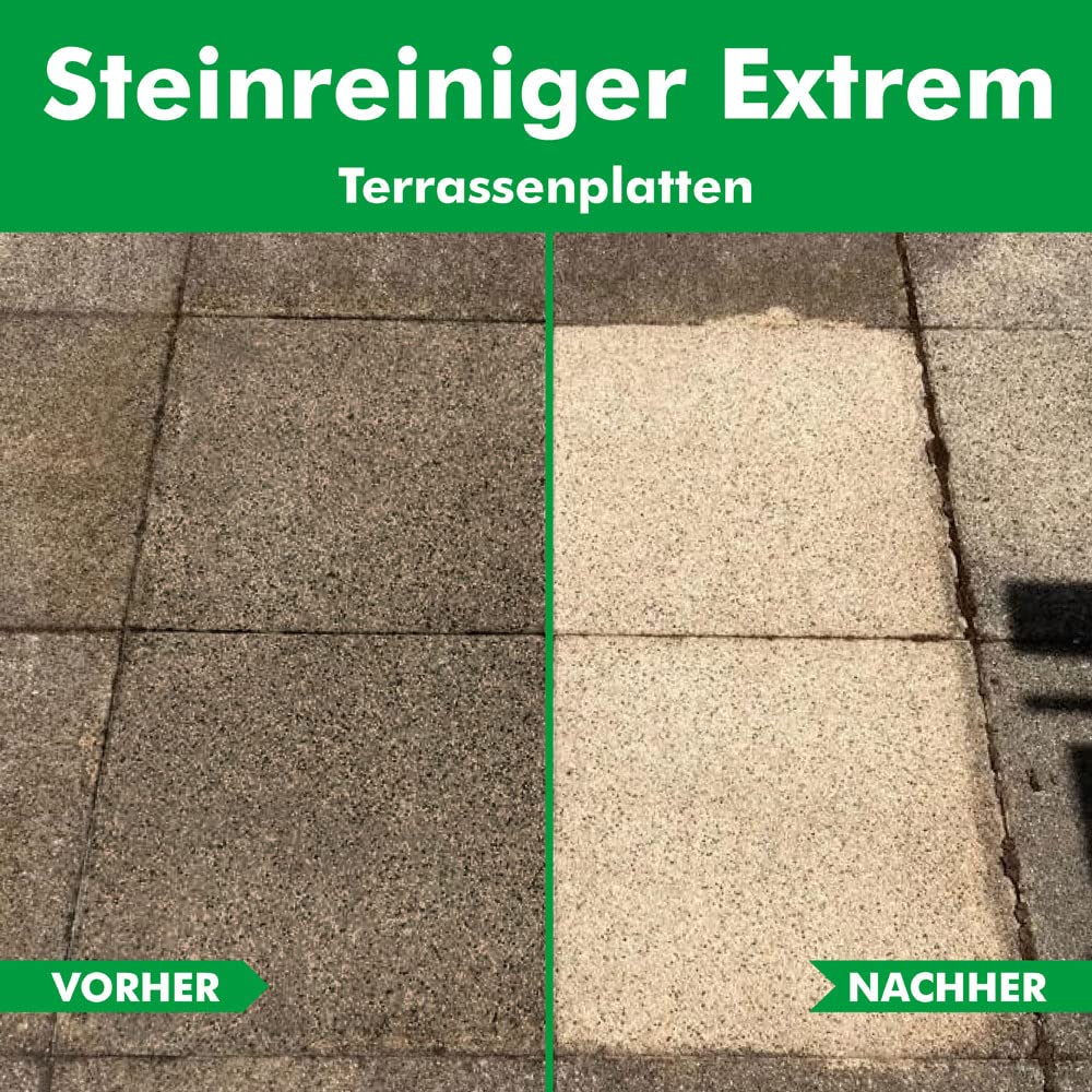 ABACUS® Steinreiniger Extrem 20 Liter, intensiver Steinreiniger für außen mit Sofortwirkung, entfernt sofort Schmutz, Grünbelag, Flechten & Algen auf und Stein in Minuten, Steinreiniger Intensiv außen