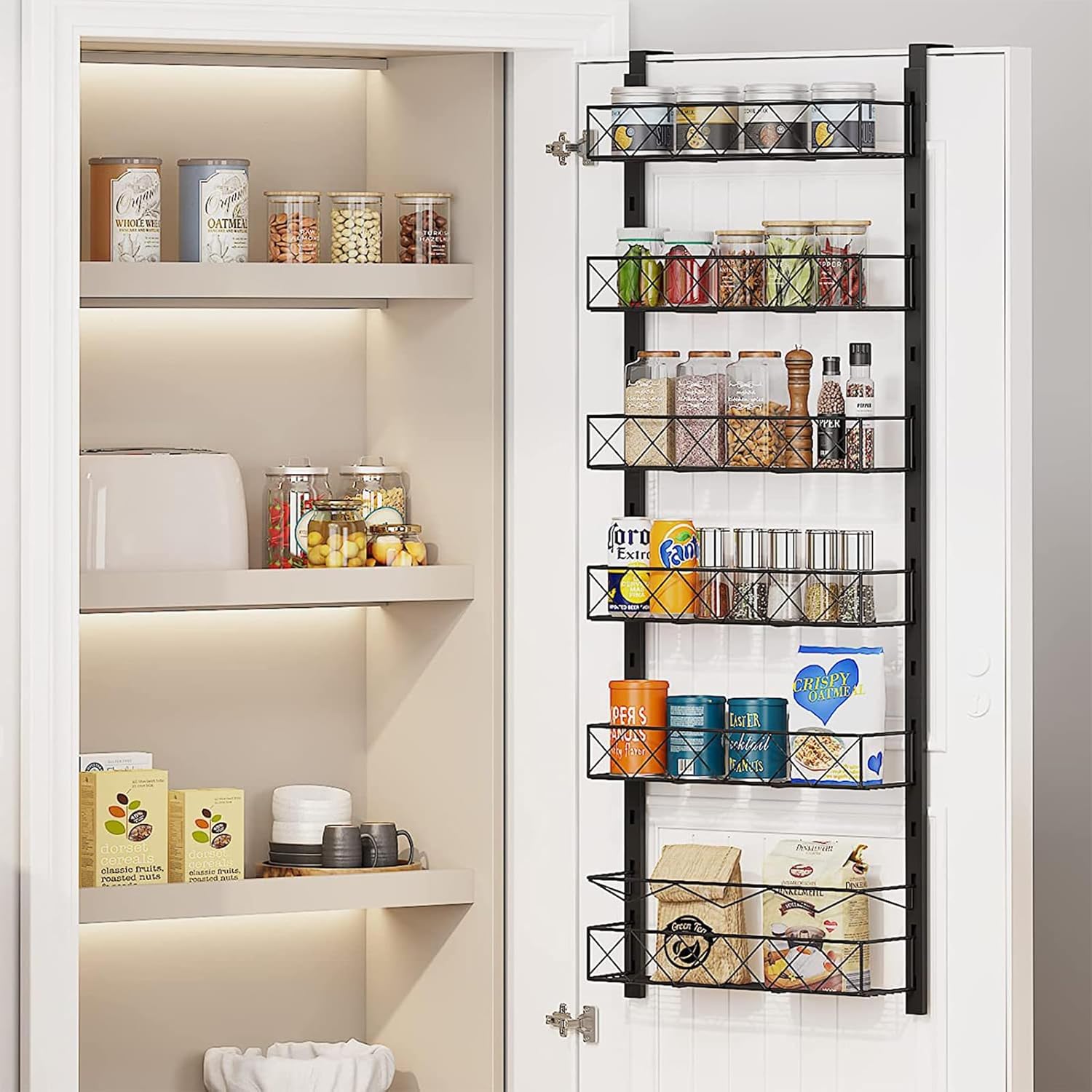 Over The Door Pantry Organizer, Hanging Storage Door Organizer with 6
