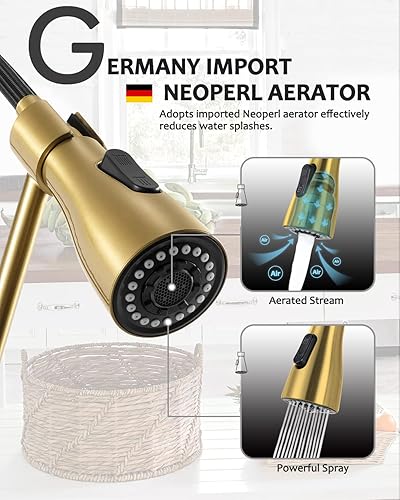 Miniatura 10 de Grifos de cocina 3 en 1 con boquilla de filtro de agua, grifo de agua potable de 3 vías, grifos de cocina negros de una sola manija con rociador