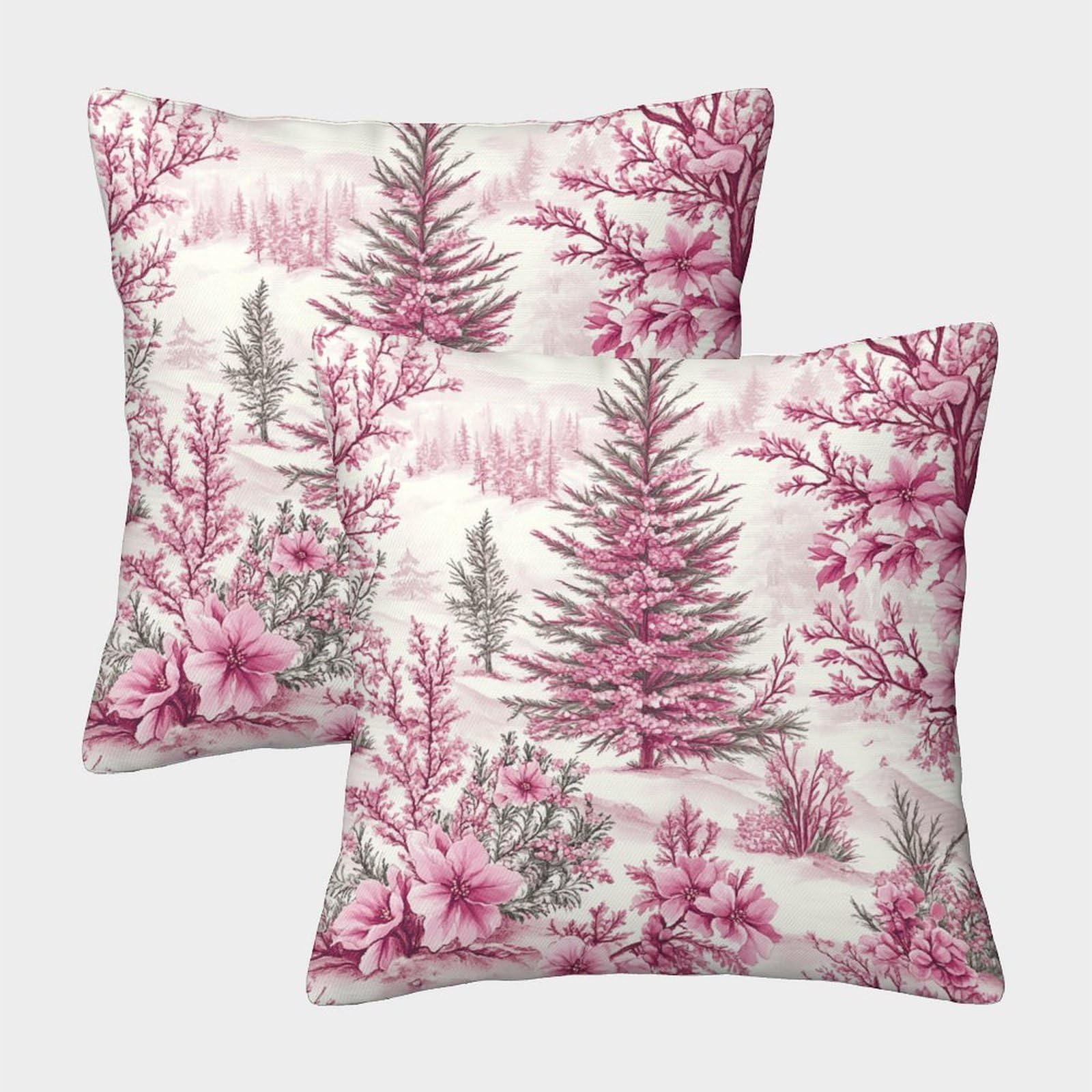 kaiyun 2 Pack Detailed Botanical Illustrations 3D Image Pink Trees Floral Patterns Printed Single-sided Cushion Cover 45x45cm