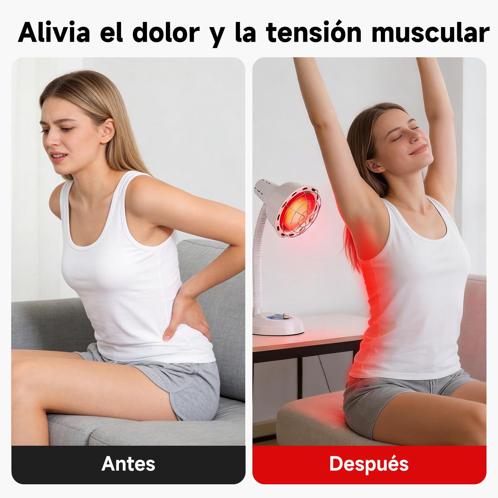 Lámpara Calefactora de Luz Roja de 275 W, LáMpara de In-Frarrojos con Base | Diseño flexible con cuello de cisne de 360°, equipada con un botón de regulación continua que permite ajustar la temperatura