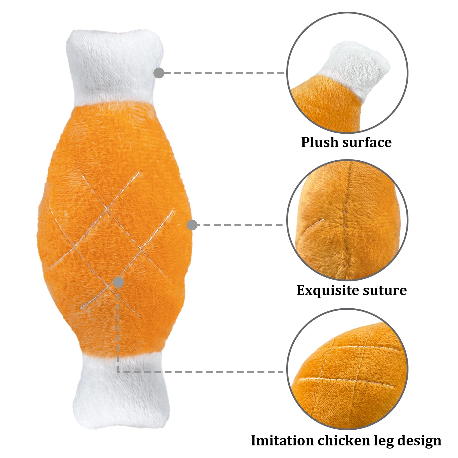 Andiker 2pcs Dog Squeaky Toy, Dog Chicken Legs Bone Pet Funny Squeaky Toy Dog Plush Toy for Small Medium Large Dogs and Cats (2pc) - Image 3