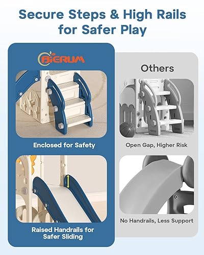 Miniatura 5 de BIERUM Tobogán para niños pequeños, 6 en 1, para interiores y exteriores, con aro de baloncesto, juego de golf y telescopio, juego de escalador en