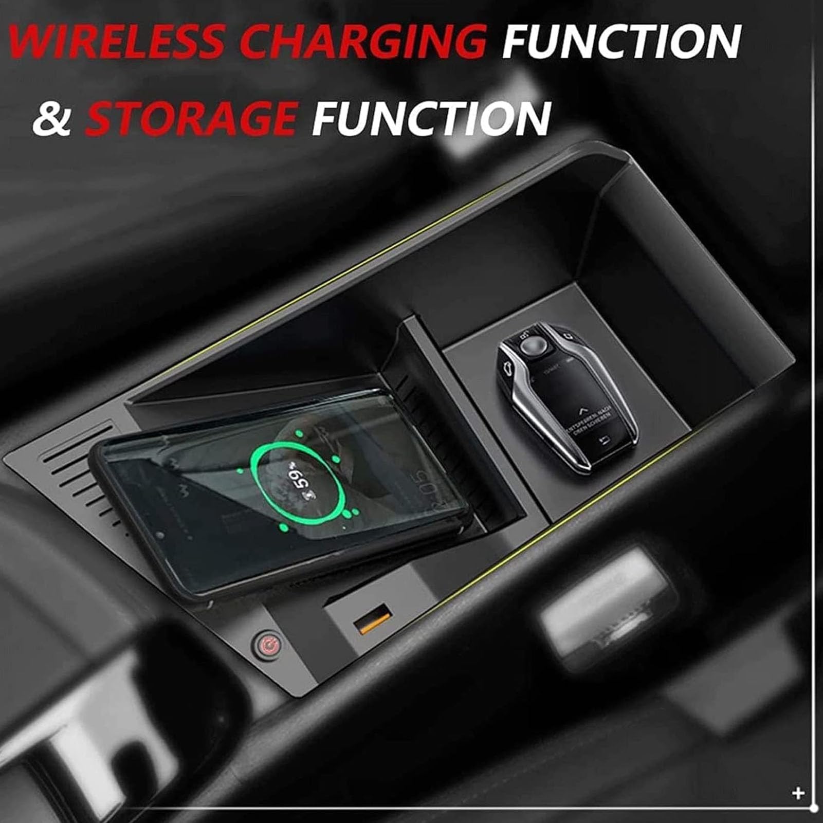 Cargador Inalámbrico para Coche con Carga Rápida USB Qc 3.0 De 1 Puerto,Cargador Inalámbrico Qi De 15 W Máximo para Teléfono De Coche para BMW X1 F48 X2 F39 2016 2017 2018 2019 2020 2021 2022 2