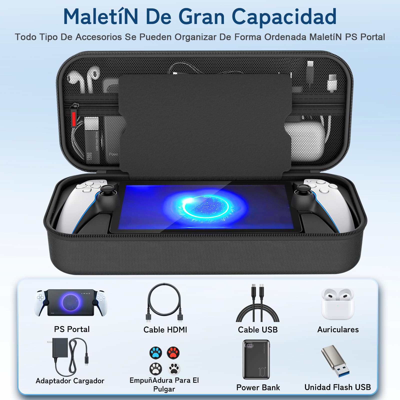 daydayup Funda de Transporte Compatible con PlayStation Portal Remote Player, Funda para PlayStation Portal con Bolsillo con Cremallera, Bolsa de Mano de Juegos para PS Portal (Negro) — view 3
