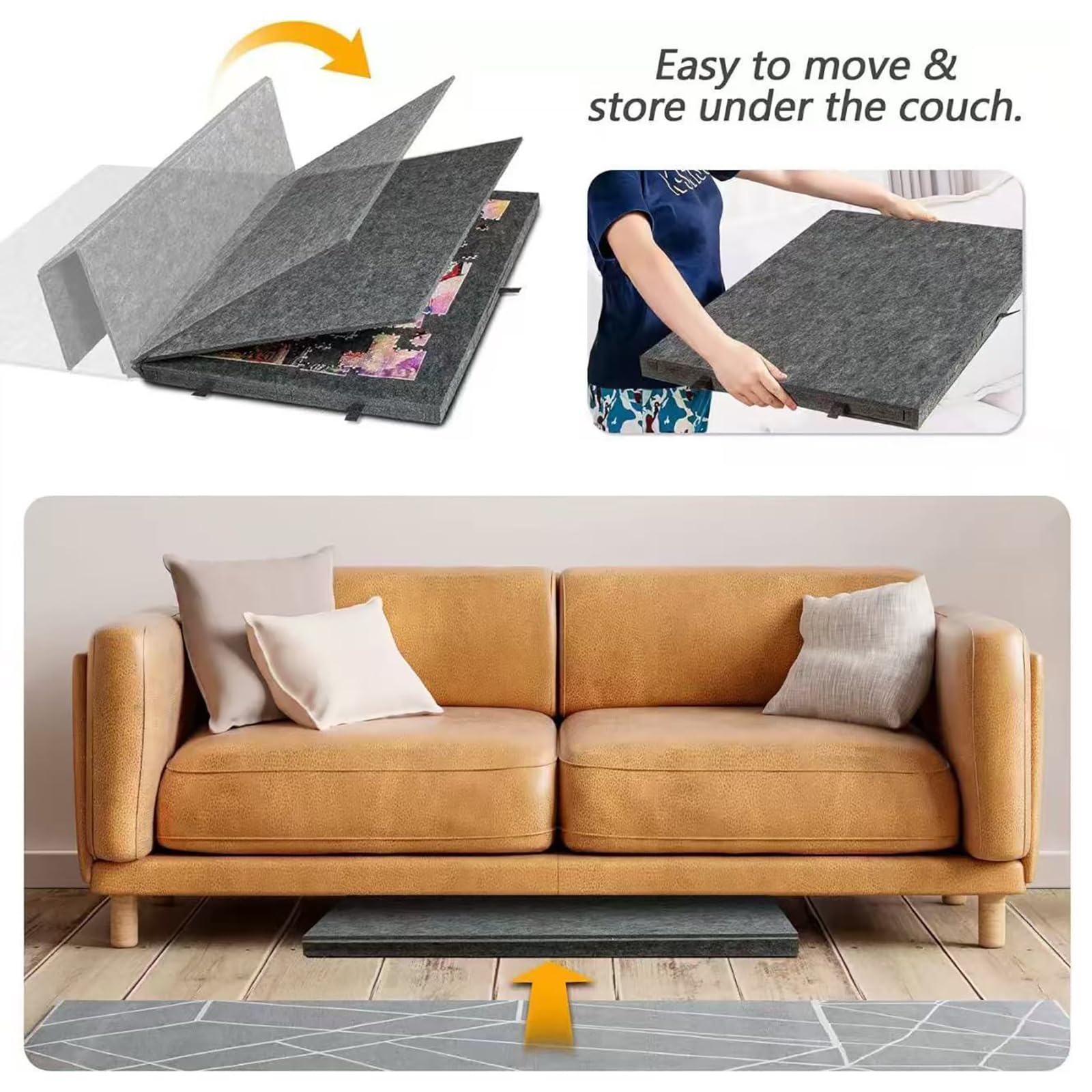 Mesa de Rompecabezas Plegable inclinable con Soporte y Tapa, Tablero de Rompecabezas portátil, Fieltro Ligero, 6 cajones, para Adultos de hasta 1000-1500 Piezas Black 77*53.6*4.2cm