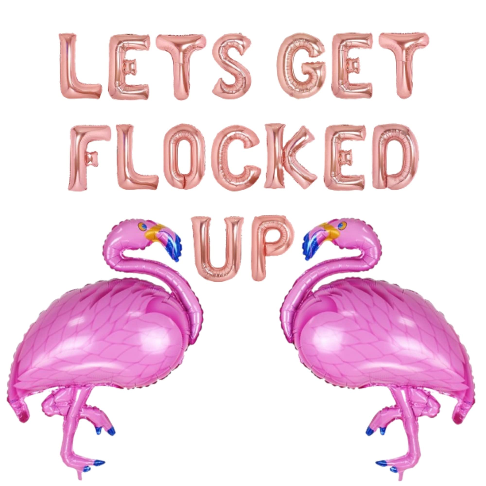 Atpata FunkyAtpata Funky Lets Get Flocked Up Foil Balloons Combo for Flamingo Theme Tropical Aloha Party Decorations (Rose Gold)