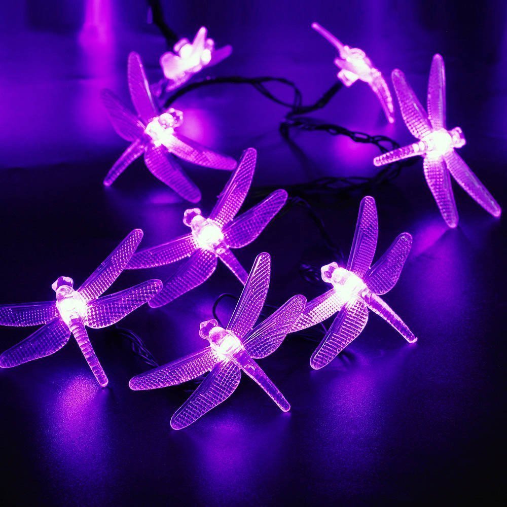 WONFASTSolar Dragonfly String Light, Waterproof 20ft 30 LED Dragonfly Fairy String Light with 2 Modes Christmas Solar String Lights for Garden, Wedding, Party and Holiday Decorations (Purple)