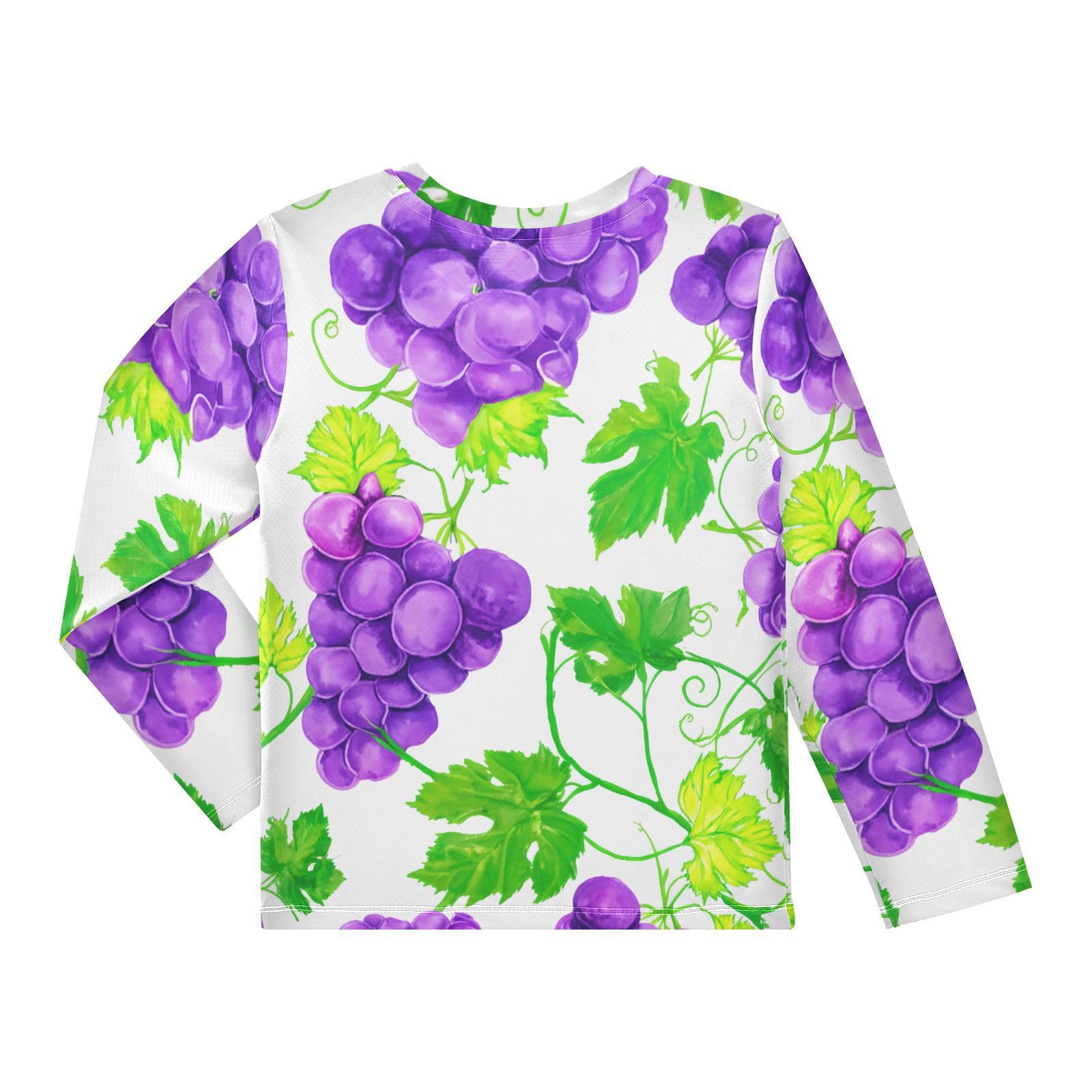 Watercolor Purple Grape Leaves Boy's Rash Guard Swim Shirt Long Sleeve Sun Shirt for Kids Toddler UPF50+ 4T