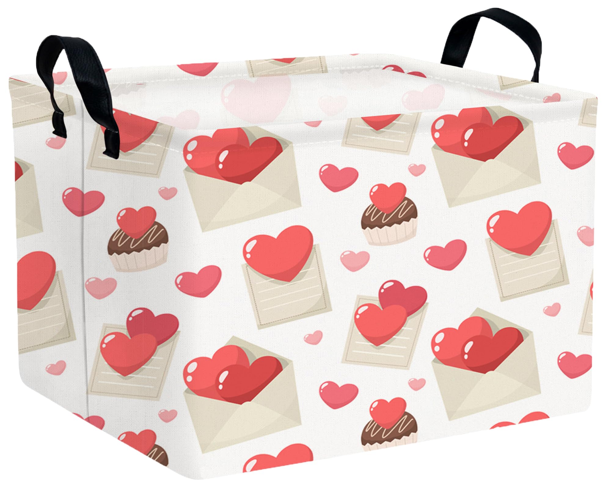 Valentines Day Basket Large Foldable Heart Shaped Storage Box for Gifts Kids Empty Storage Bins Rectangular Toy Organizer Decor (Envelope Cake Love)