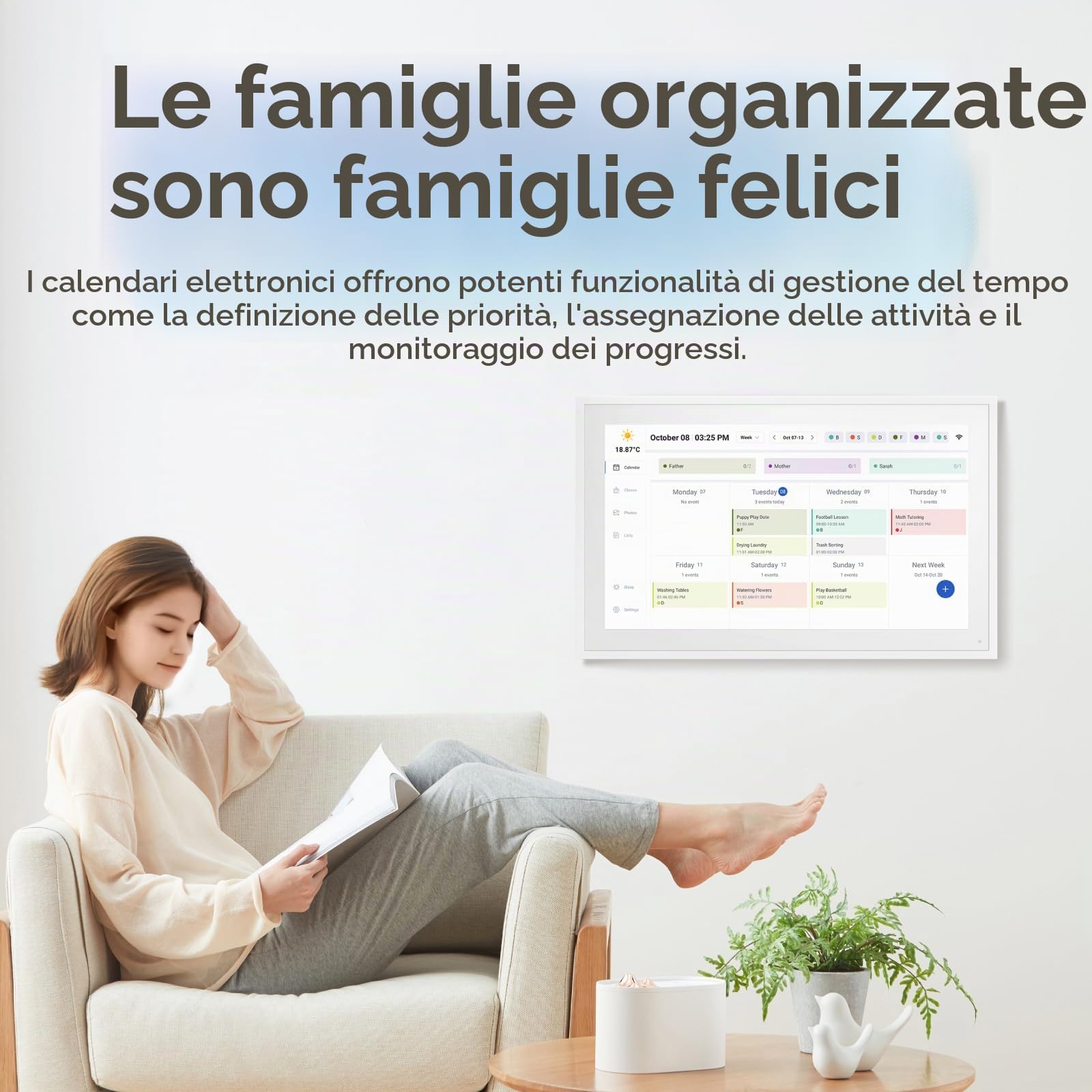 ISTOYO Calendario Digitale, Calendario Elettronico Intelligente a Parete da 39,6 cm / 15,6 pollici con Foto per La Condivisione Di Video, Piani Semplificati per Famiglie/Ufficio/Scuola/Eventi