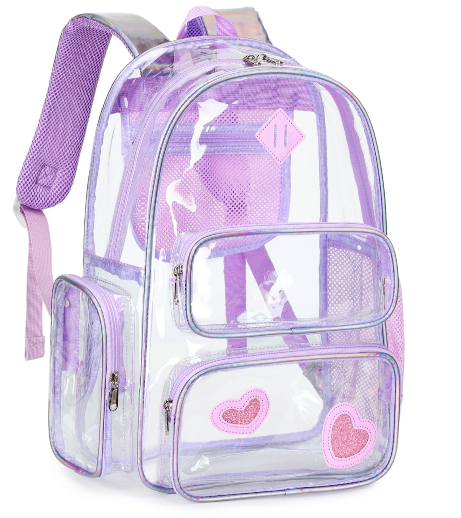 CAMTOP Clear Backpack Heavy Duty Transparent Bag See Through BookBag for Student School Work Festival Sport Travel (Purple-Iridescent)