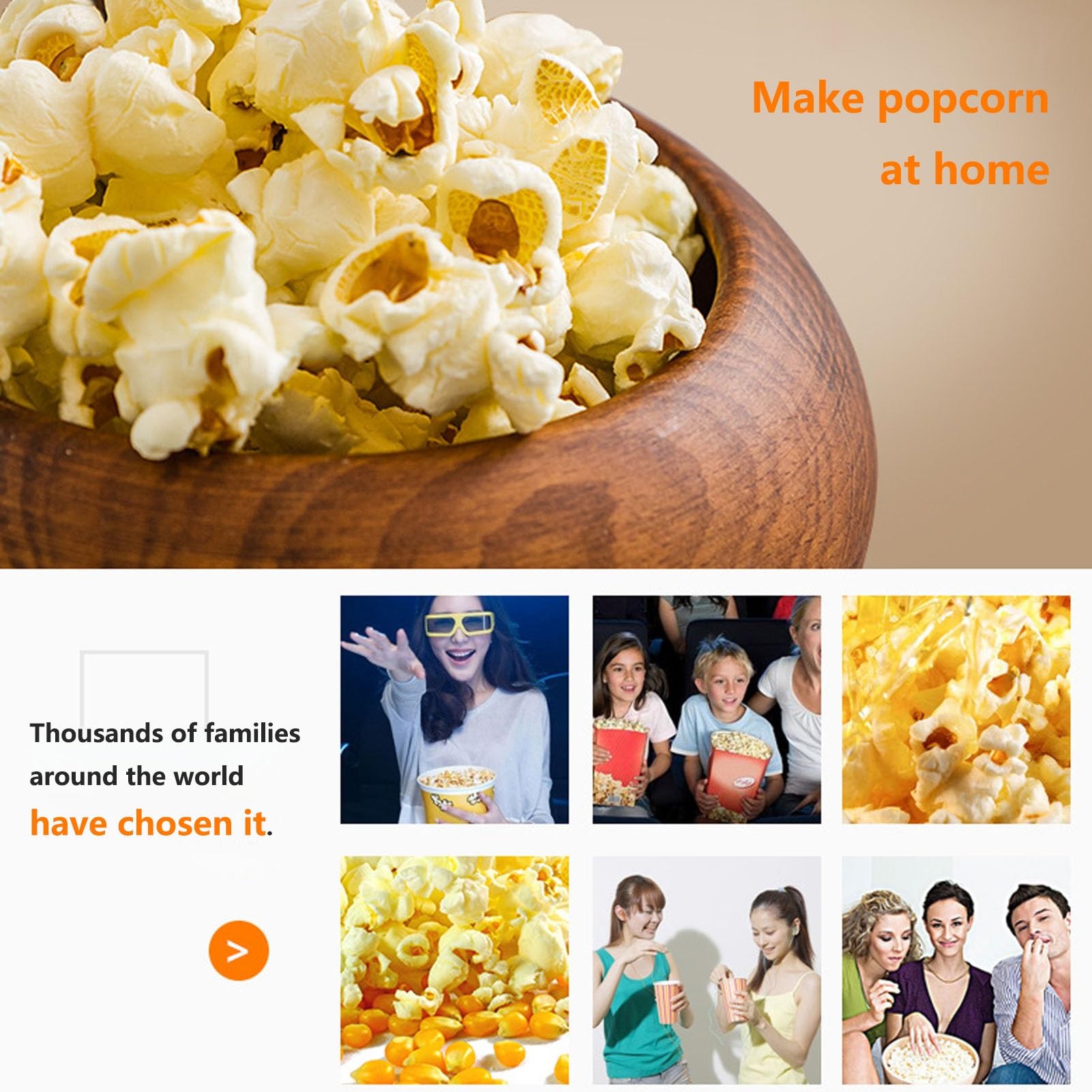 Macchina per Popcorn Ad Aria Calda Popcorn Elettrico per Mescolare Popcorn Sano Senza Olio Alto Tasso Scoppiettante Ottimo per Organizzare Feste A Casa E Guardare Film con La Famiglia(B)