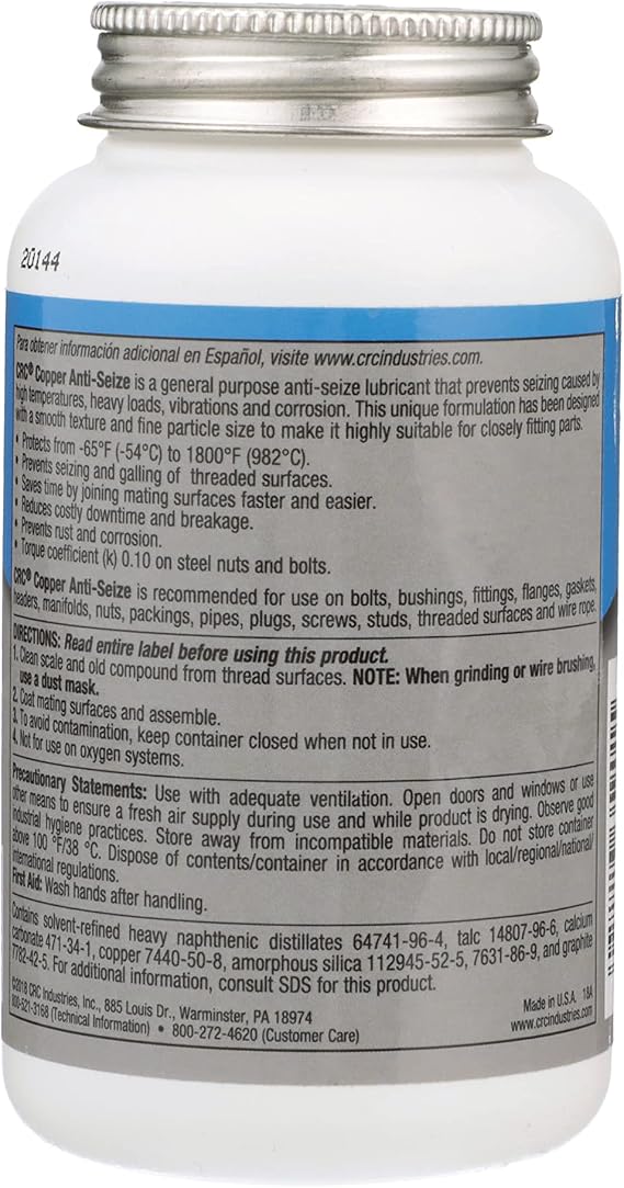 CRC Copper Anti-Seize & Lubricating Compound SL35901 - 8 Wt Oz., Anti-Seize Grease for Fittings, Bushings, Flanges, Headers