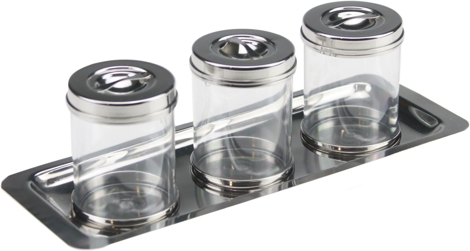 Stainless Steel Clear Canister Set with Tray Small Kitchen Canisters Silver – Multi-Purpose Clear Jars Food Storage – Set of 3 Plastic Canister with Lid