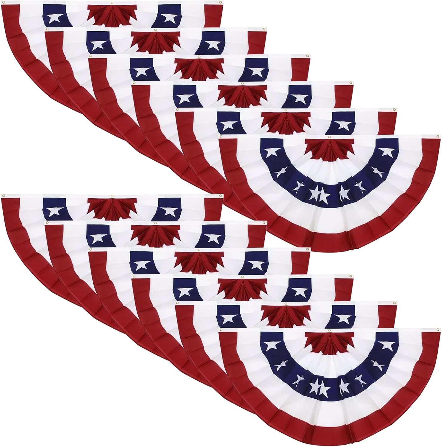 8 Pack 2x4 Ft American Pleated Fan Flag, USA Patriotic Half Fan Bunting Flag with 3 Brass Grommets for 4th of July Memorial Day Independence Day Outdoor Indoor Decorations