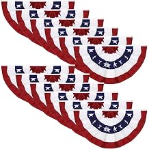 8 Pack 2x4 Ft American Pleated Fan Flag, USA Patriotic Half Fan Bunting Flag with 3 Brass Grommets for 4th of July Memorial Day Independence Day Outdoor Indoor Decorations