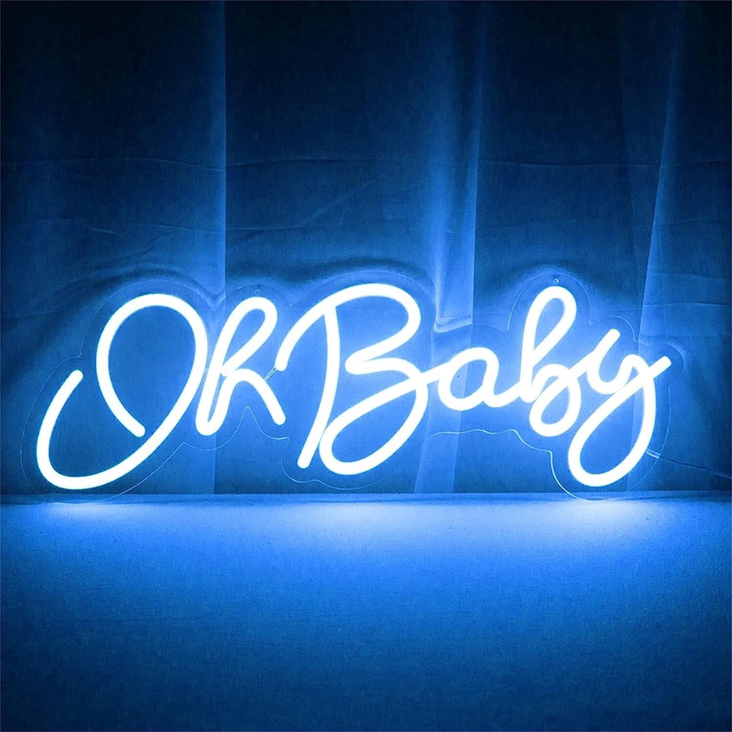 HRXOW Oh Baby Customizable LED Neon Signs, Night Lamp Wall Hanging Lighting Illuminated Signboard, 56X23cm PersonalizeBar Shop Party Name Logo (Color : Blue)