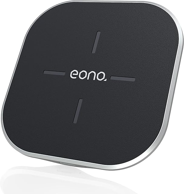 Amazon Brand - Eono Wireless Charger C2 Qi-Certified 15W Max Super charge Fast Wireless Charging Pad for iPhone Galaxy S20/20+/20 Ultra, AirPods Pro, Black(No AC Adapter)